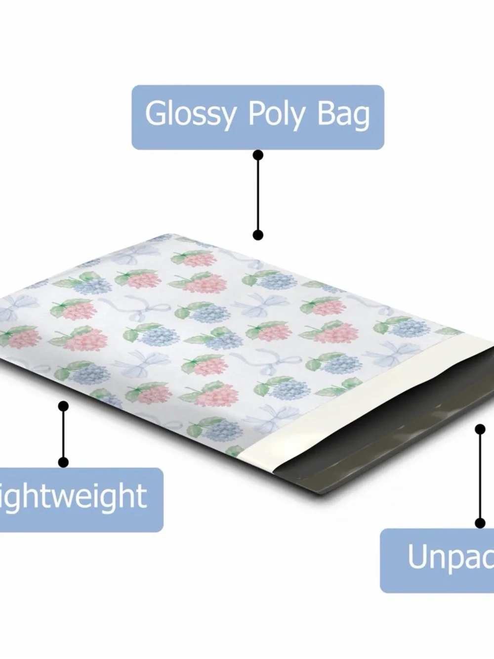 Floral Hydrangea Sealable Poly mailer Bags - 10X13 set of 25